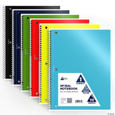 EClips USA Apex 1Subject Spiral Notebook QuadRuled, Assorted