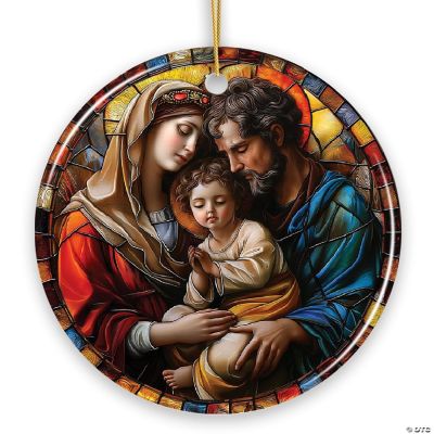 The Holy Embrace Stained Glass Themed Ceramic Ornament, Birth of Jesus ...
