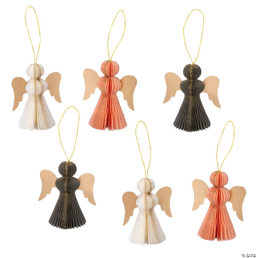 4" Angels with Gold Wings Honeycomb Ornaments Set - 6 Pc.