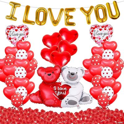 I Love You Balloons with Teddy & 1000 Red Rose Petals Valentine's Day ...