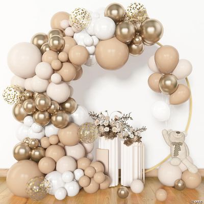 153pc White Sand Balloon Arch Kit – Beige, Gold & Confetti Balloons for ...