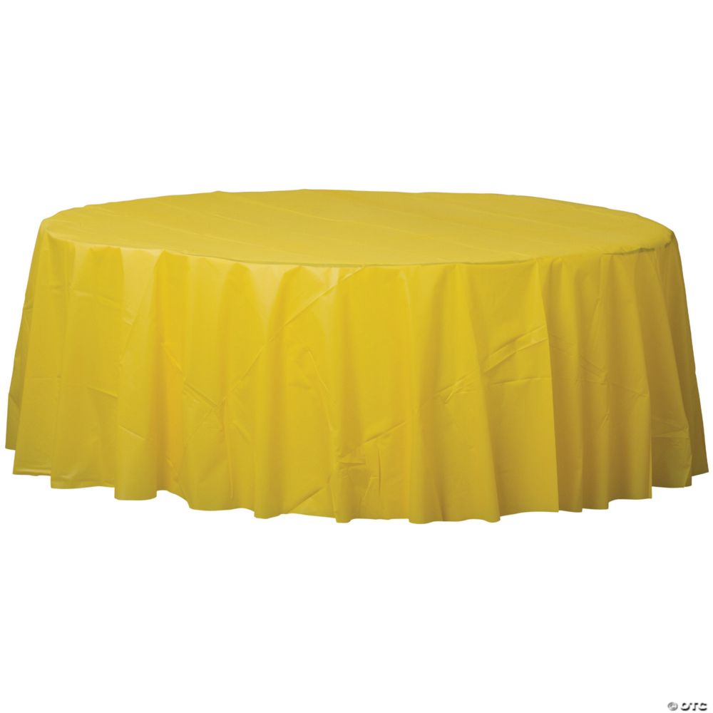 84" Amscan Yellow Sunshine Round Flannel Backed Reusable Vinyl Tablecloth