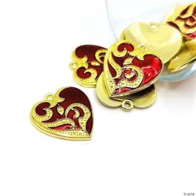 20 Pcs Red and Gold Inlay Heart Pendants | Oriental Trading