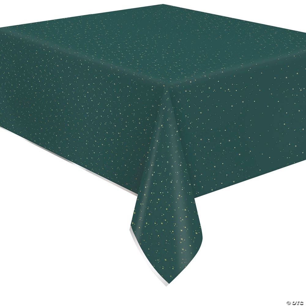 54" x 84" Modern Christmas Foil Rectangle Disposable Plastic Tablecloth Green
