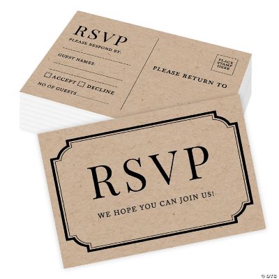 56-Pack RSVP Postcards Kraft Brown Art Deco Cardstock Response Reply ...