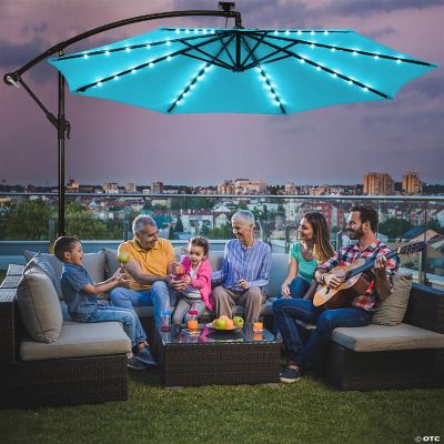 Costway 10 Ft Patio Solar LED Offset Umbrella 40 Lights Crank Base ...