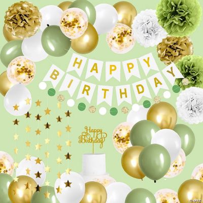 Sage Green Birthday Decor, Olive Green Gold Balloons, Banner