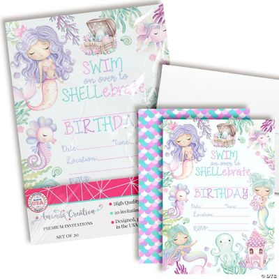 Shell-ebration Watercolor Mermaid Birthday Party Invitations by ...