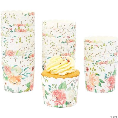 50 Pack Floral Cupcake Wrappers for Wedding, Watercolor Flower Paper ...