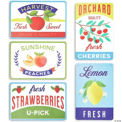 5 Pack Fruit Crate Label Wall Signs, Metal Kitchen Decor, 5 Designs (11 ...