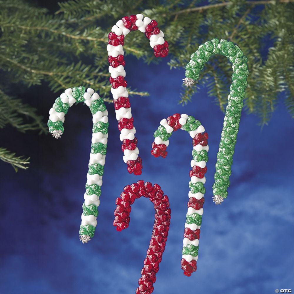 1 1/2" x 4" Beaded Candy Cane Plastic Christmas Tree Ornament Craft Kits - Makes 16