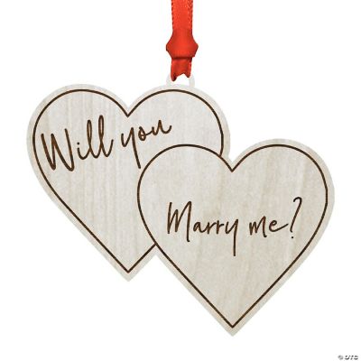 Wood Ornament Hearts Will You Marry Me? | Oriental Trading