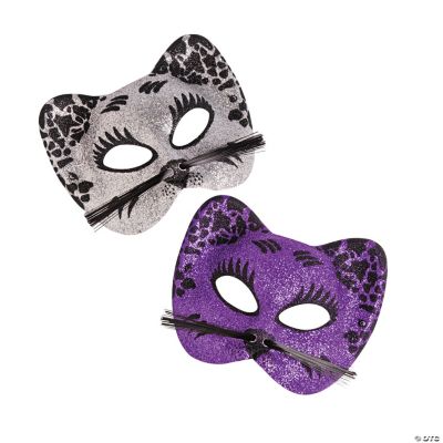 Silver & Purple Mardi Gras Cat Masks - Discontinued