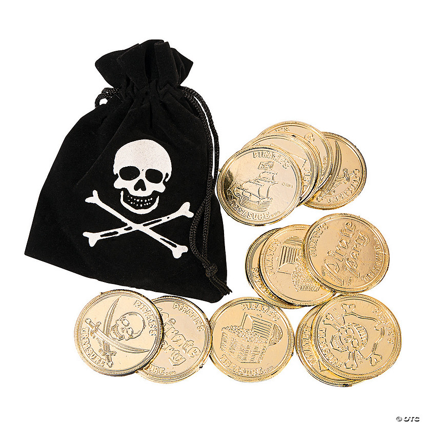 100 Metal Pirate Treasure Coin Assortment in 2 Muslin Cotton Pirate Cloth Bags 
