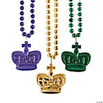 Metallic Mardi Gras Bead Necklaces with Crown - 24 Pc.