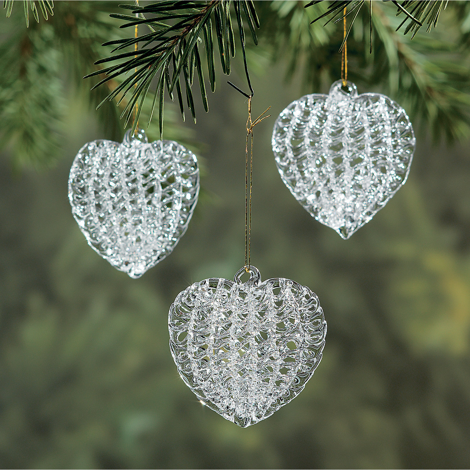 Spun Glass Heart Christmas Ornaments - Home Decor - 12 ...