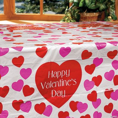 Plastic I Heart Valentine's Day Table Cover, 84 x 54