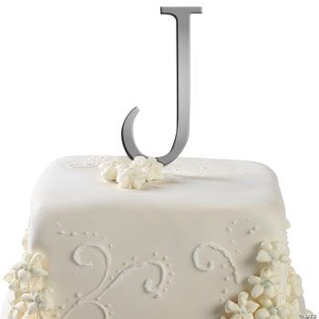 Large Silver J Monogram Letter Cake Topper Discontinued