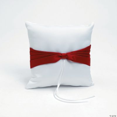 Satin Wedding Ring Pillow with Red Bow Accent Discontinued