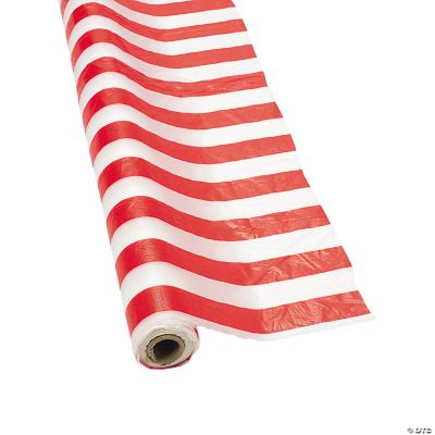 Red & White Striped Plastic Tablecloth Roll