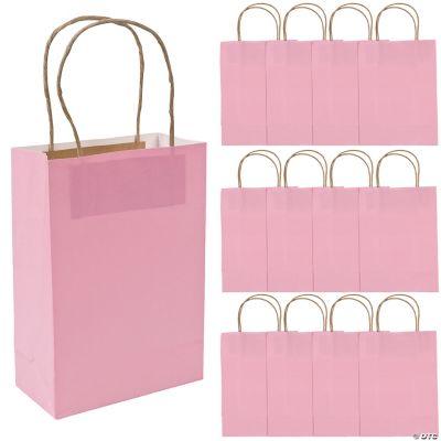 Medium Pink Kraft Paper Gift Bags Party Supplies 12 Pieces