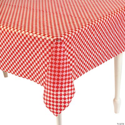 Red & White Checkered Banquet Plastic Tablecloth Roll Party Supplies