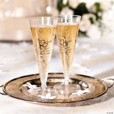 8 oz. Personalized Wedding Two Hearts Reusable Glass Champagne Flute Set -  2 Ct.