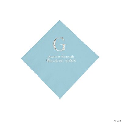 Navy Blue Wedding Monogram Personalized Napkins with Silver Foil - Beverage