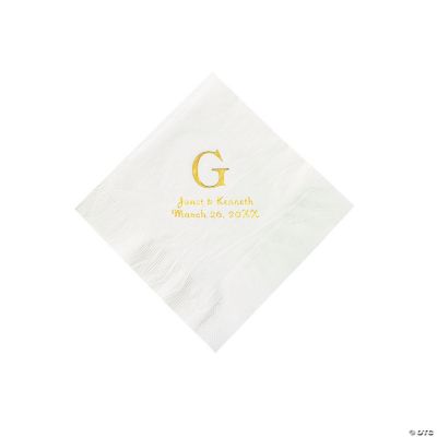 Navy Blue Wedding Monogram Personalized Napkins with Silver Foil - Beverage