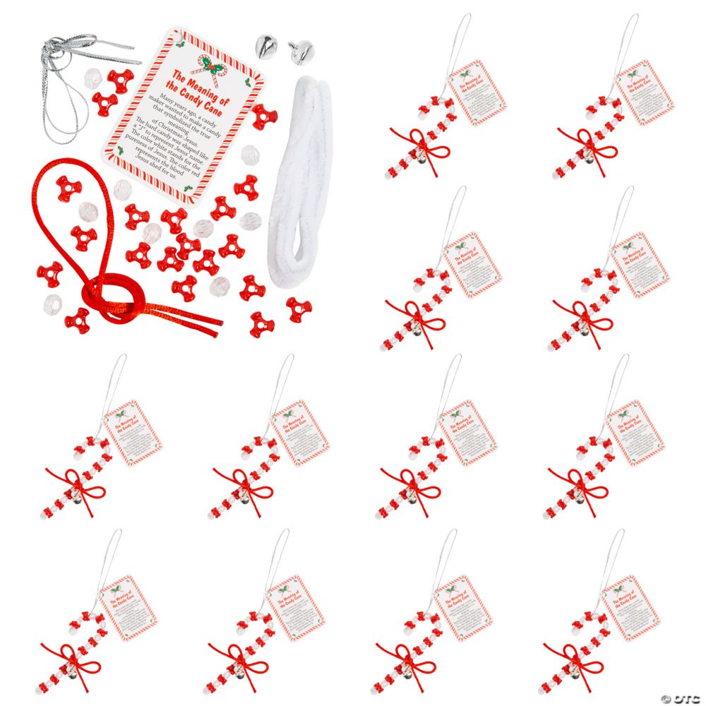 12 Pc 3" Beaded “The Meaning of the Candy Cane” Christmas Ornament Craft Kit