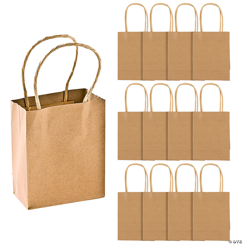 4 x 2" x 5 Small Brown Kraft Paper Gift Bags - 12 Pc. | Trading