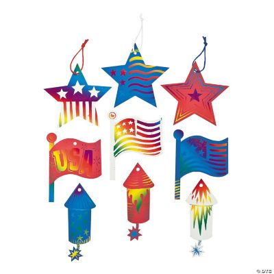 4th of July Magic Color Scratch Ornaments 24 Pc. Oriental Trading