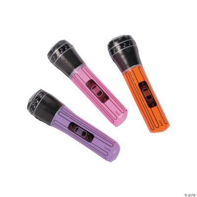 8 Inflatable Assorted Bright Colors Handheld Vinyl Microphones - 12 Pc.