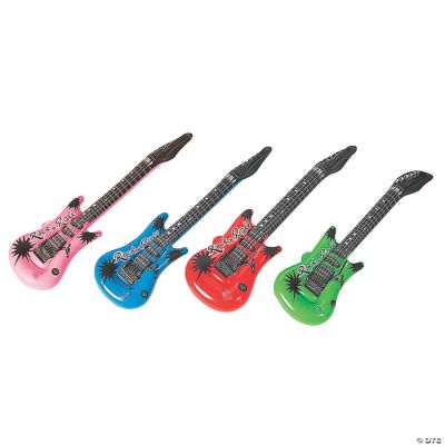 22 Small Inflatable Pink, Blue, Red & Green Vinyl Guitars - 12 Pc.