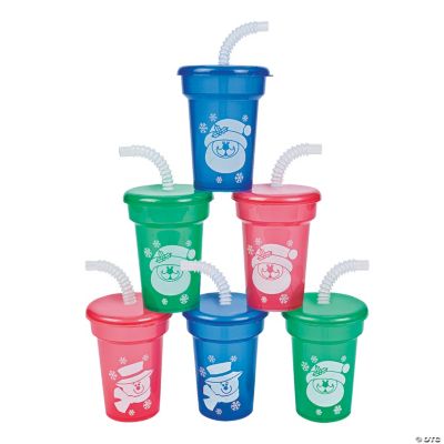 18 oz. Christmas Tree Reusable BPA-Free Plastic Cups with Lids & Straws -  12 Ct.