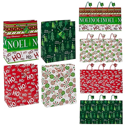 12 christmas PAINTED CANVAS HOLIDAY GIFT BAGS party favors winter 
