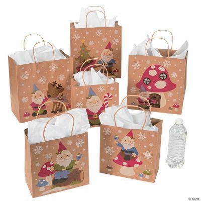 Christmas Gnome Kraft Paper Gift Bag Assortment Discontinued