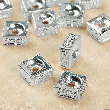 Silvertone Embossed Metal Square Spacer Beads Discontinued