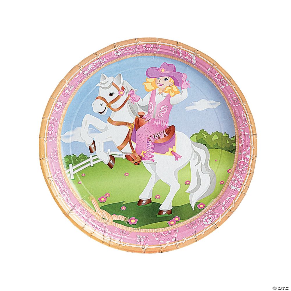 8 Pc 9 Pink Cowgirl Party Paper Dinner Plates