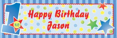 Pastel Blue Personalized 1st Birthday Banner Medium Oriental