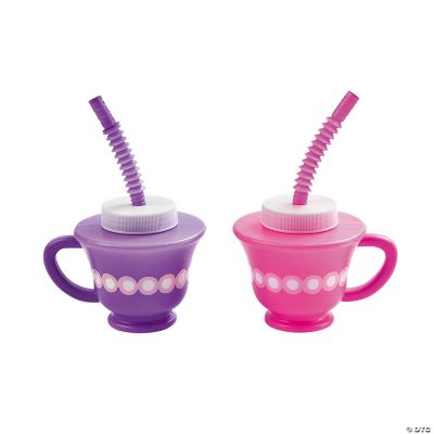 Tea Party Novelty BPA-Free Plastic Cups with Lids & Straws - 12 Ct.