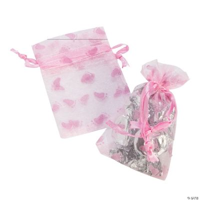 Mini Pink Girl Baby Shower Organza Drawstring Treat Bags Oriental
