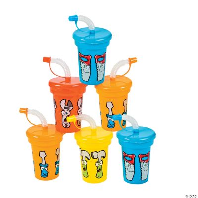12 Molded Tool Party Cups with Lids & Straws Discontinued
