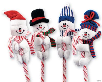 4" Happy Snowman with Hat & Scarf Fuzzy Fleece Candy Cane Huggers 12