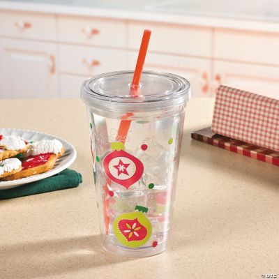 Printed Holiday Tumbler with Straw Discontinued