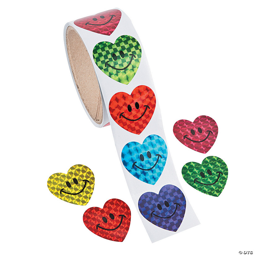 Prism Smile Face Heart Sticker Roll - 100 Pc.