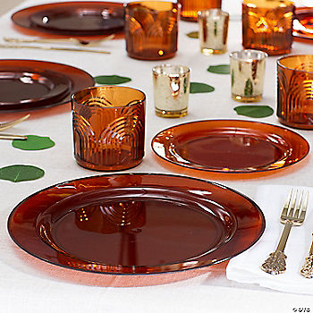 74 Pc. Amber Modern Rainbow Tableware Kit for 24 Guests Brown