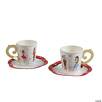 Nutcracker Disposable Paper Tea Cups with Saucers 8 Ct.