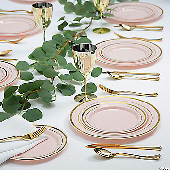 50 Pc Premium Blush Dinner & Dessert Plates for 25