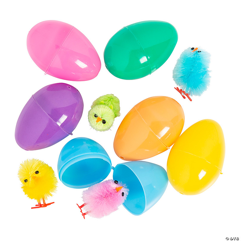 Fun Little Toys 72 Pcs 6 Colors Plastic Easter Eggs with 100 Pcs Glow Sticks